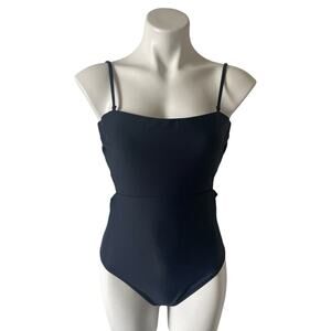 J. Crew Cut Out Tie Back One Piece Swimsuit Size 8 Navy Blue Bathing Suit